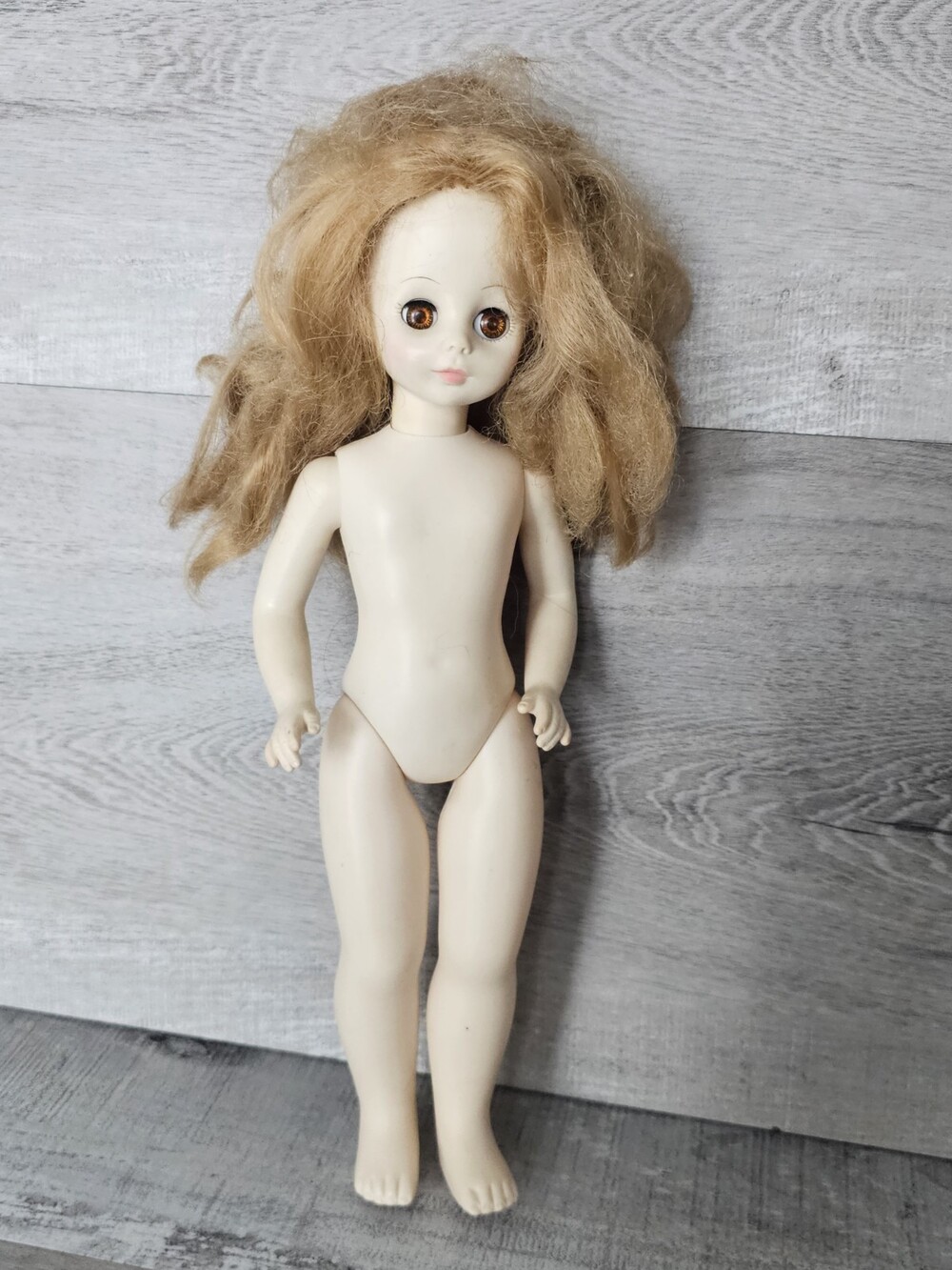 Vintage 1979 Horsman 13” Blonde Girl Play Doll Brown Eyes Plastic Pale T13